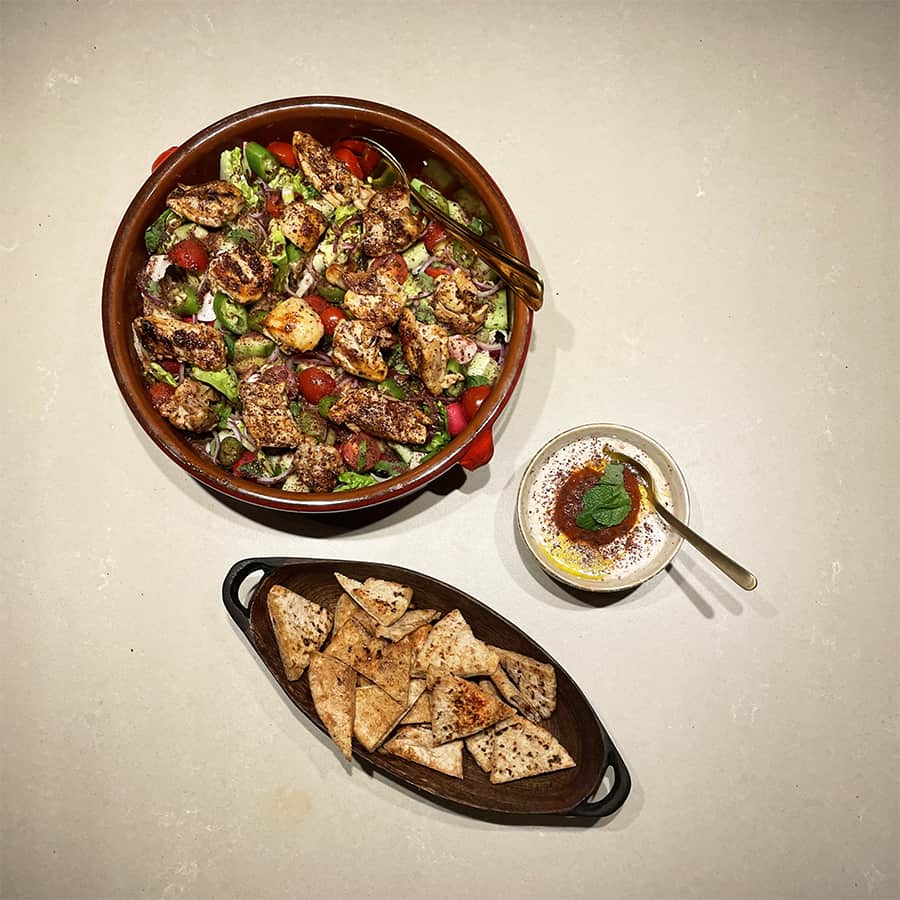 fattoush met kip, Libanese salade, gezond