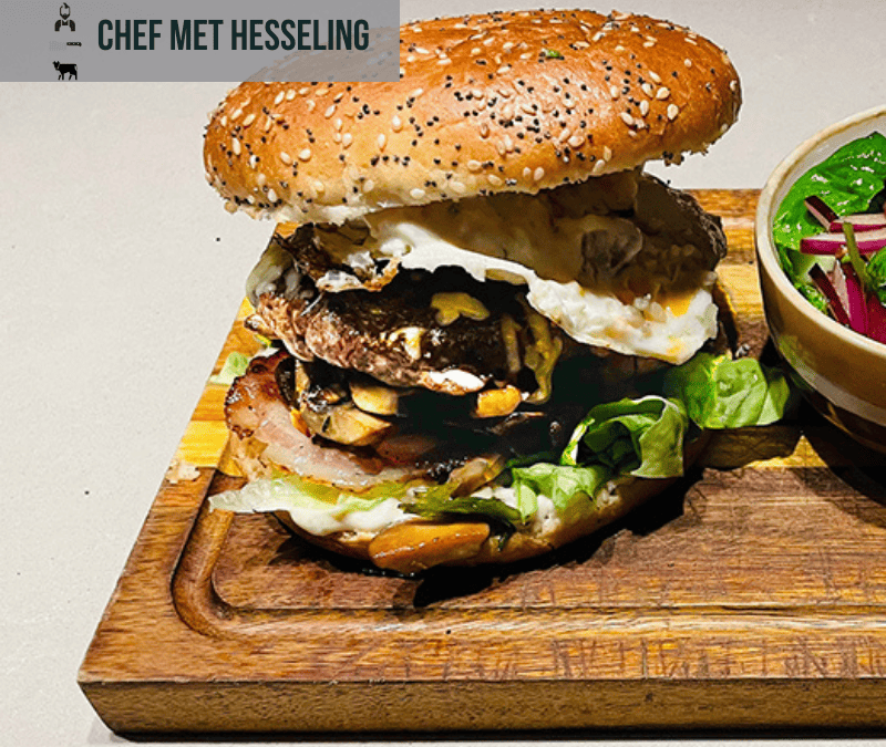 Recept | Burger met gebakken paddenstoelen – gepofte knoflook- citroenmayo